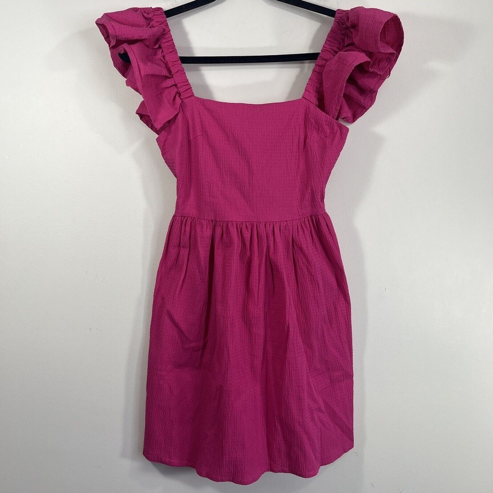 Francescas Mi Ami Magenta Textured Ruffle Back Tie Mini Dress‎ Women's XS NWT